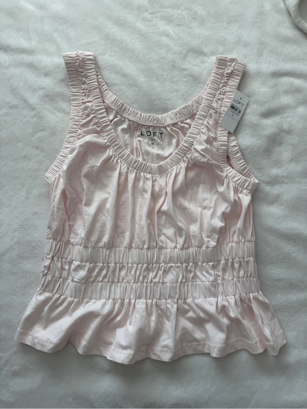 LOFT NWT Light Pink Smocked Peplum Tank Top Medium